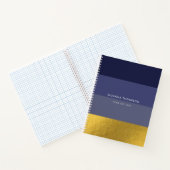 Moderne horizontale stripe Navy Blue & Gold Foil Notitieboek (Binnen)