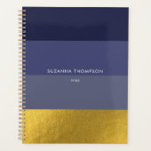 Moderne horizontale stripe Navy Blue & Gold Foil Planner (Voorkant)