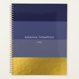 Moderne horizontale stripe Navy Blue & Gold Foil Planner