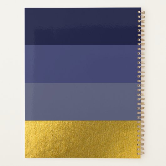 Moderne horizontale stripe Navy Blue & Gold Foil Planner (Achterkant)