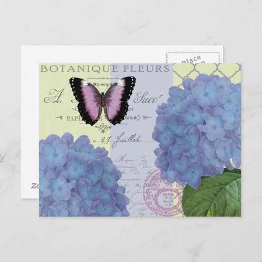 Moderne hortensia en vlinder briefkaart (Voorkant / Achterkant)