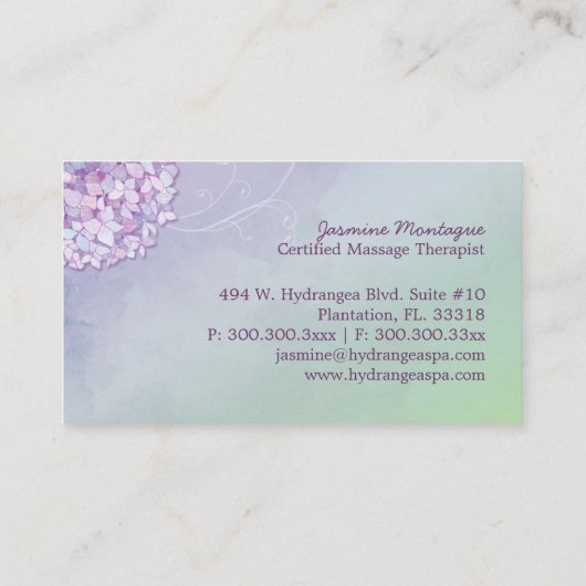 Moderne Hortensia Spa + Massage Visitekaartje (Achterkant)