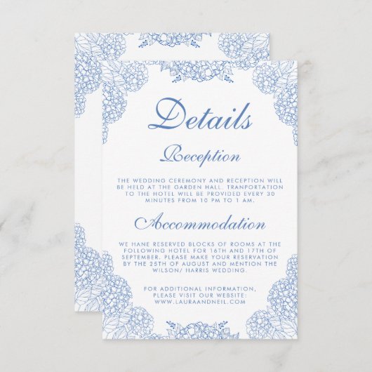 Moderne Hortensia Stofblauw Bloemendetails Informatiekaartje (Voorkant / Achterkant)