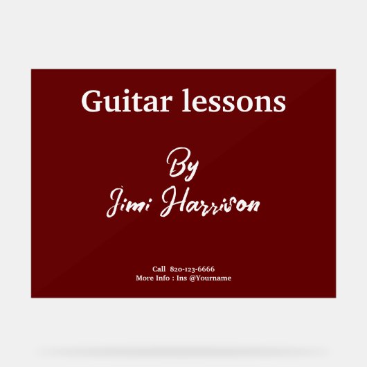 Moderne Horz Gitaarleraar Acryl Teken Acryl Bord (Voorkant)