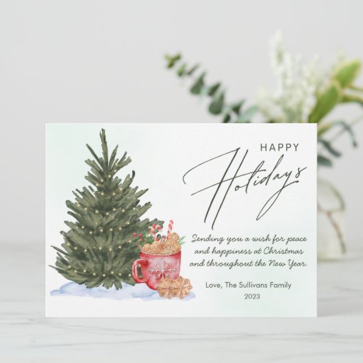 Moderne Hot Chocolate Flat Feestdagenkaart (Staand voorkant)