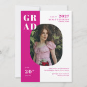Moderne Hot Pink Bold Typografie Foto Afstuderen Kaart (Voorkant)