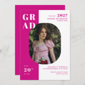 Moderne Hot Pink Bold Typografie Foto Afstuderen Kaart (Voorkant / Achterkant)