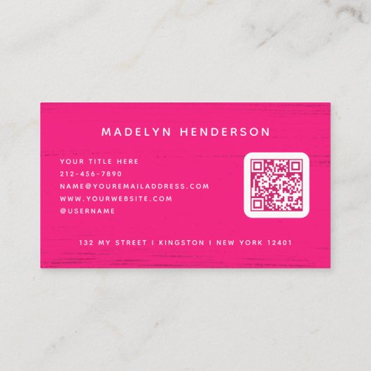 Moderne Hot Pink Brush Strokes QR-code Visitekaartje (Achterkant)