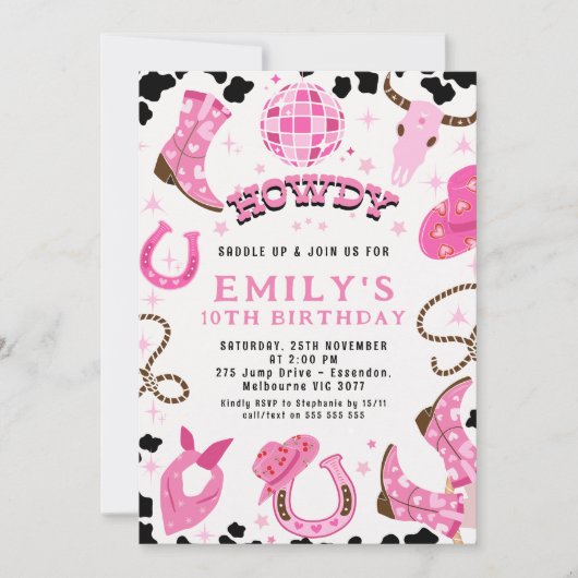 Moderne Hot Pink Disco Twins Cowgirls Verjaardag Kaart (Voorkant)