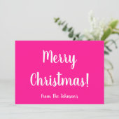 Moderne Hot Pink Familie Kerst Kaart (Staand voorkant)