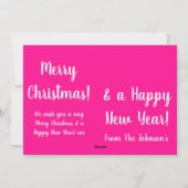 Moderne Hot Pink Familie Kerst Kaart (Achterkant)