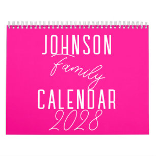 Moderne Hot Pink familienaam Kalender