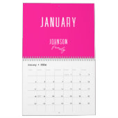 Moderne Hot Pink familienaam Kalender (Jan 2026)