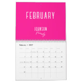 Moderne Hot Pink familienaam Kalender (Feb 2027)
