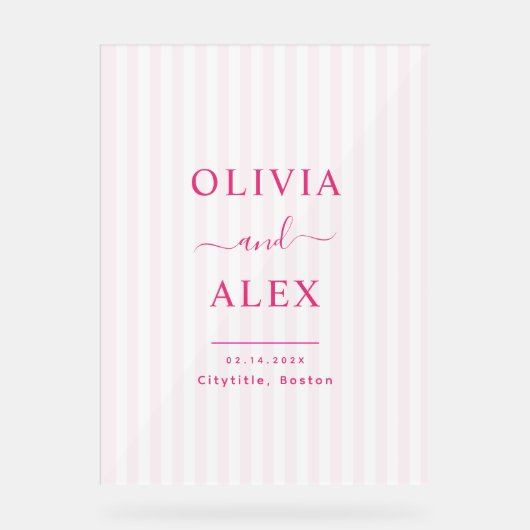 Moderne Hot Pink Gepersonaliseerde Welkom Huwelijk Acryl Bord (Voorkant)