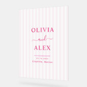 Moderne Hot Pink Gepersonaliseerde Welkom Huwelijk Acryl Bord (Hoek)