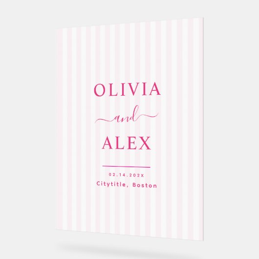 Moderne Hot Pink Gepersonaliseerde Welkom Huwelijk Acryl Bord (Hoek)