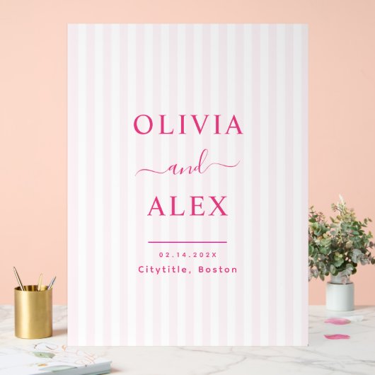 Moderne Hot Pink Gepersonaliseerde Welkom Huwelijk Acryl Bord (Huwelijk)