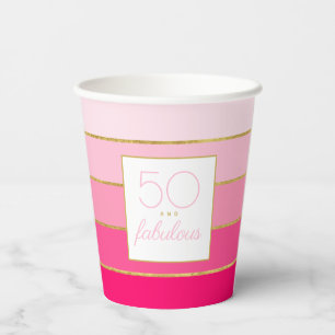 Moderne Hot Pink & Gold 50 en geweldige verjaardag Papieren Bekers