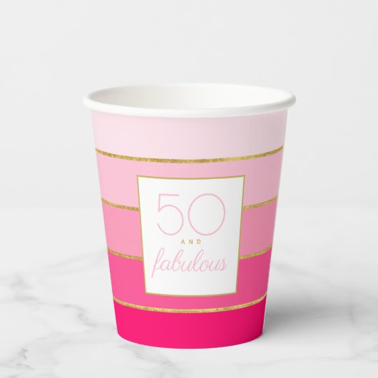 Moderne Hot Pink & Gold 50 en geweldige verjaardag Papieren Bekers (Achterkant)