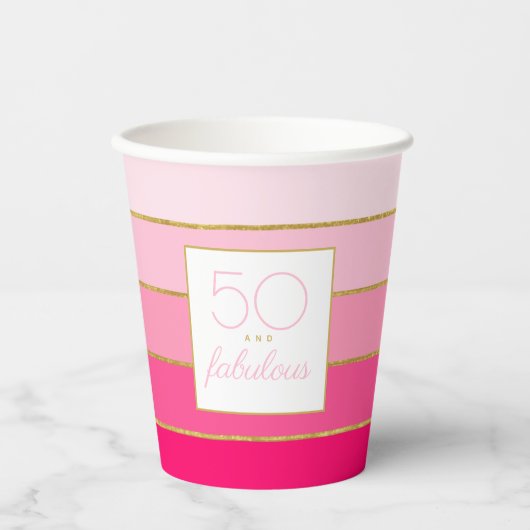 Moderne Hot Pink & Gold 50 en geweldige verjaardag Papieren Bekers (Voorkant)
