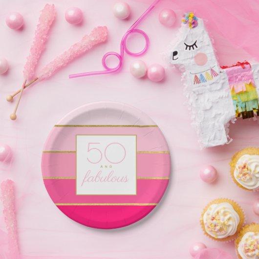Moderne Hot Pink & Gold 50 en geweldige verjaardag Papieren Bordje (Feest)