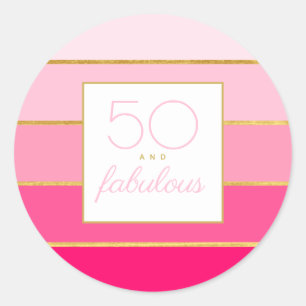 Moderne Hot Pink & Gold 50 en geweldige verjaardag Ronde Sticker