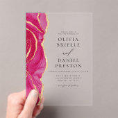 Moderne Hot Pink Gold Agaat Elegante Huwelijk Acryl Uitnodigingen (Insitu (Draagbaar))