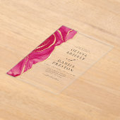 Moderne Hot Pink Gold Agaat Elegante Huwelijk Acryl Uitnodigingen (Laagn)