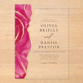 Moderne Hot Pink Gold Agaat Elegante Huwelijk Acryl Uitnodigingen (Voorkant)