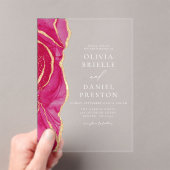Moderne Hot Pink Gold Agaat Elegante Huwelijk Acryl Uitnodigingen (Insitu (Draagbaar))