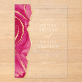 Moderne Hot Pink Gold Agaat Elegante Huwelijk Acryl Uitnodigingen (Voorkant)