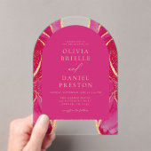 Moderne Hot Pink Gold Agaat Huwelijk Elegant Acryl Uitnodigingen (Insitu (Draagbaar))