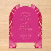 Moderne Hot Pink Gold Agaat Huwelijk Elegant Acryl Uitnodigingen (Voorkant)