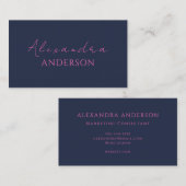 Moderne Hot Pink Navy Blue Minimalistische Typogra Visitekaartje (Voorkant / Achterkant)