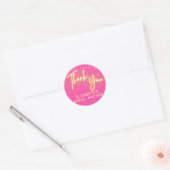 Moderne Hot Pink Neon Glow Glitter Dank u Script Ronde Sticker (Envelop)