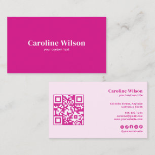 Moderne Hot Pink QR-code Social Media Girly Visitekaartje