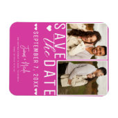 Moderne Hot Pink Save the Date 2 Foto Bruiloft Magneet (Horizontaal)