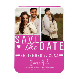Moderne Hot Pink Save the Date 2 Foto Bruiloft Magneet
