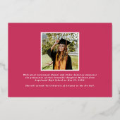 Moderne Hot Pink Script Geslaagd Foto Afstuderen Folie Uitnodiging (Achterkant)