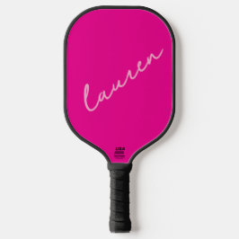 Moderne Hot Pink Script Naam Pickleball Paddle