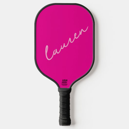 Moderne Hot Pink Script Naam  Pickleball Paddle (Voorkant)