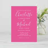 Moderne Hot Pink Signature bruiloft uitnodiging (Staand voorkant)