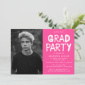 Moderne Hot Pink Spray Paint Photo Graduation Part Kaart (Staand voorkant)