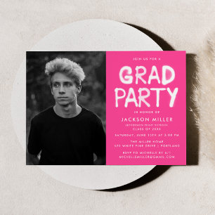 Moderne Hot Pink Spray Paint Photo Graduation Part Kaart