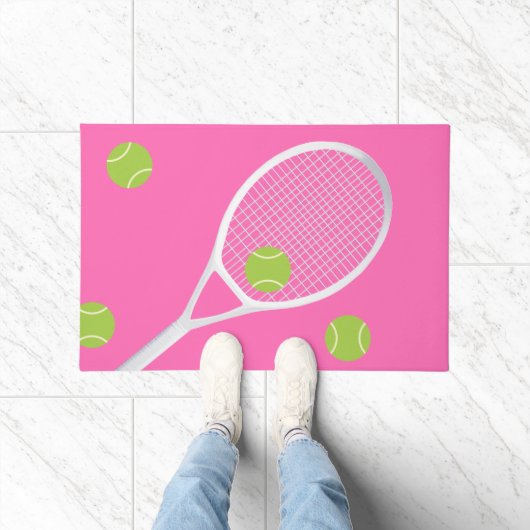 Moderne Hot Pink Tennis Racket Bal Tapijt Deurmat (Binnen)