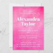 Moderne Hot Pink Waterverf Trendy Chic Afstuderen Kaart (Voorkant)