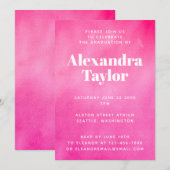 Moderne Hot Pink Waterverf Trendy Chic Afstuderen Kaart (Voorkant / Achterkant)