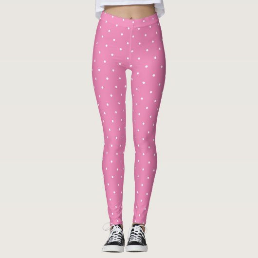 Moderne Hot Pink White Circles Stippen Leggings (Voorkant)