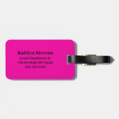 Moderne Hot Pink Zwarte Script Monogram Bagagelabel (Achterkant horizontaal)
